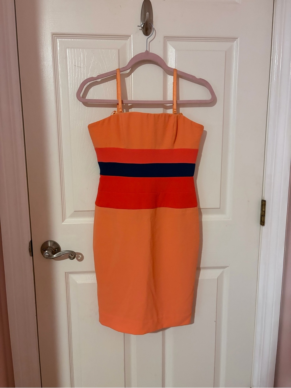 BCBG Orange Strapless Dress with Colorblock Waist